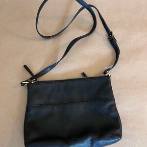 Fossil Black Genuine Pebbled Leather Crossbody Bag Small Brushed Gold Hardware